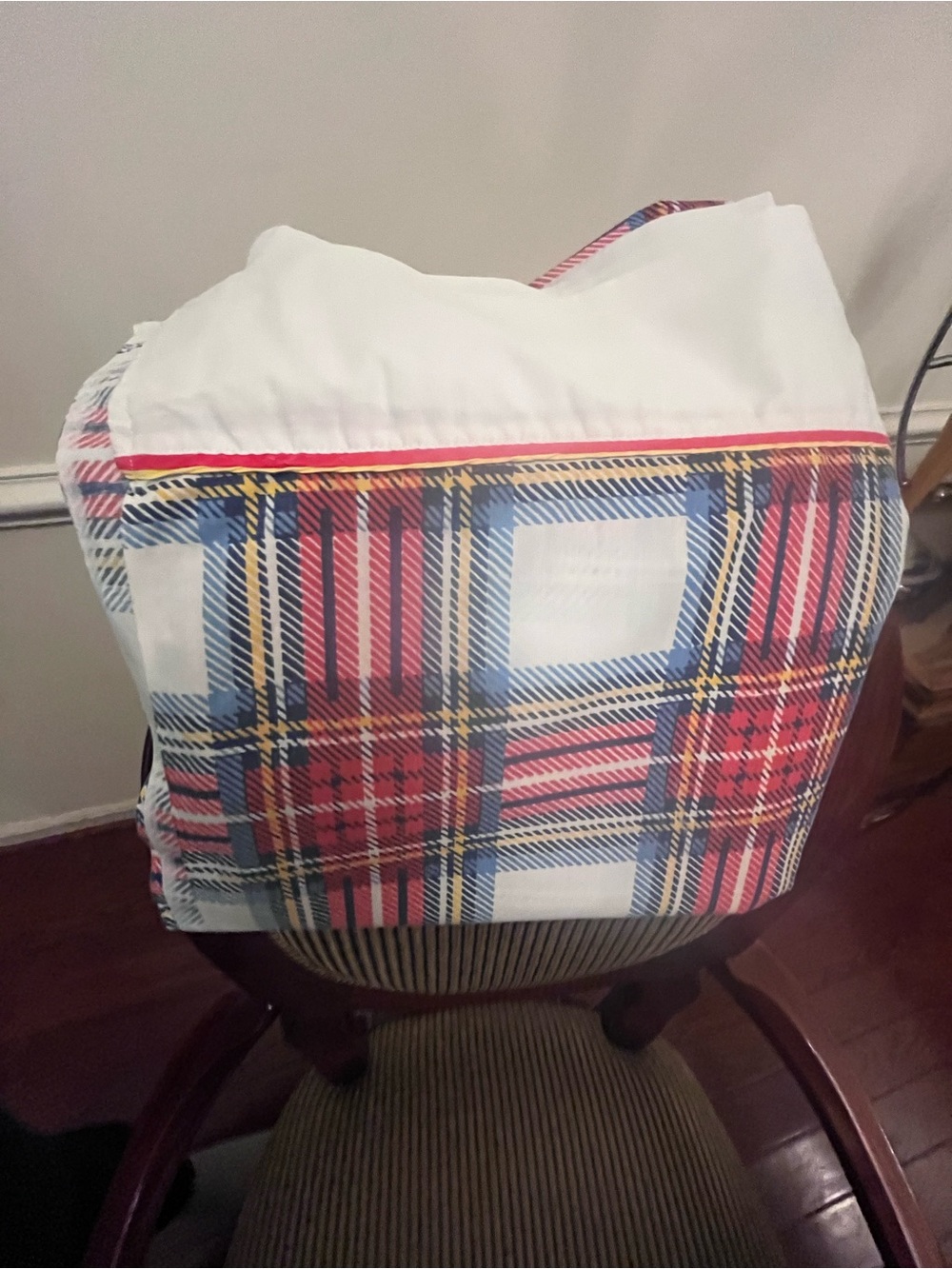 Vintage Plaid Cotton king size Flat sheet in Red, Blue, yellow & White